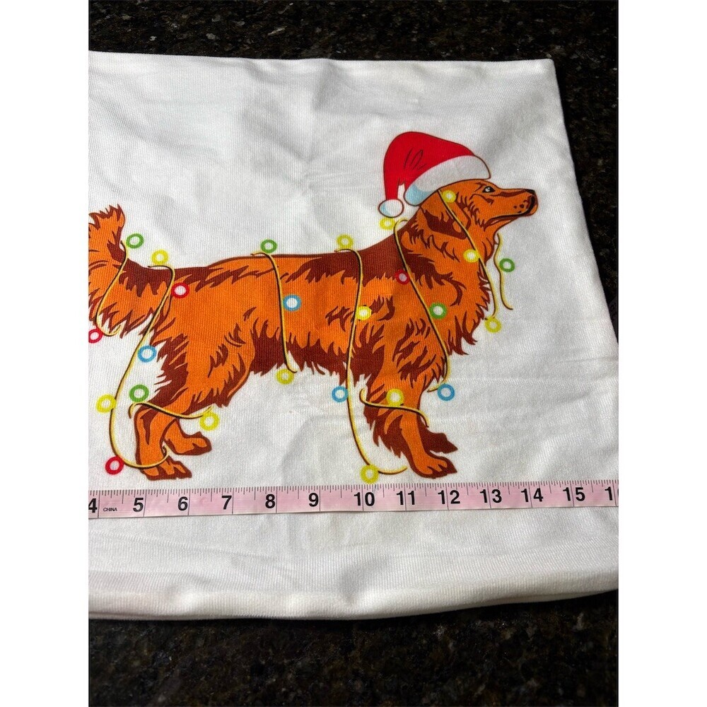Unbranded Christmas Golden Retriever Pillow Cover White 17x17 Hidden Zip - Picture 2 of 4